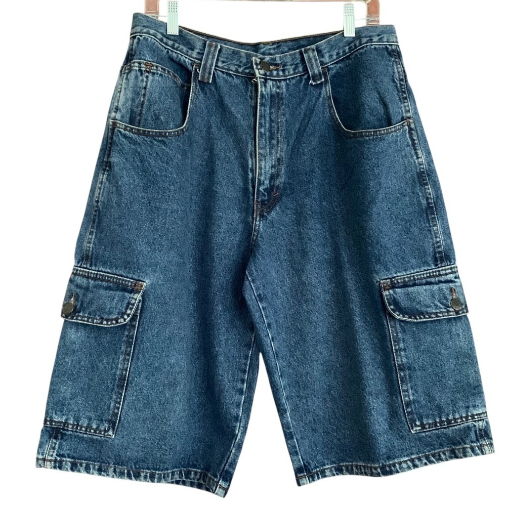 Vintage 90’s Y2K High Waisted Long Cargo Skater Grunge Jorts  Shorts Sz 34